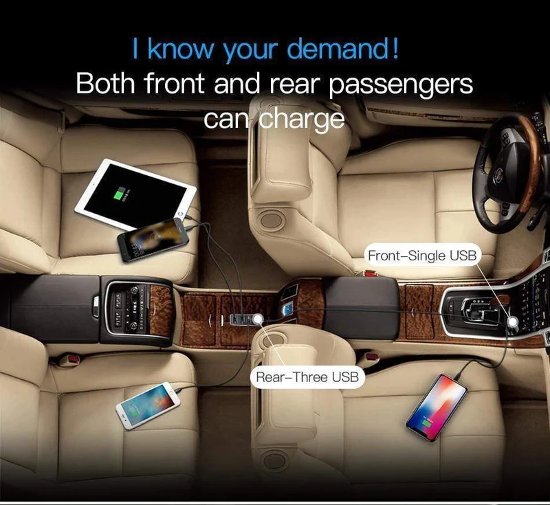 Baseus 4 USB-Schnellladegerät fürs Auto für iPhone, iPad, Samsung Tablet, Handy-Ladegerät, 5 V, 5.5 A, Auto-USB-Ladegerät, Auto-Ladegerät