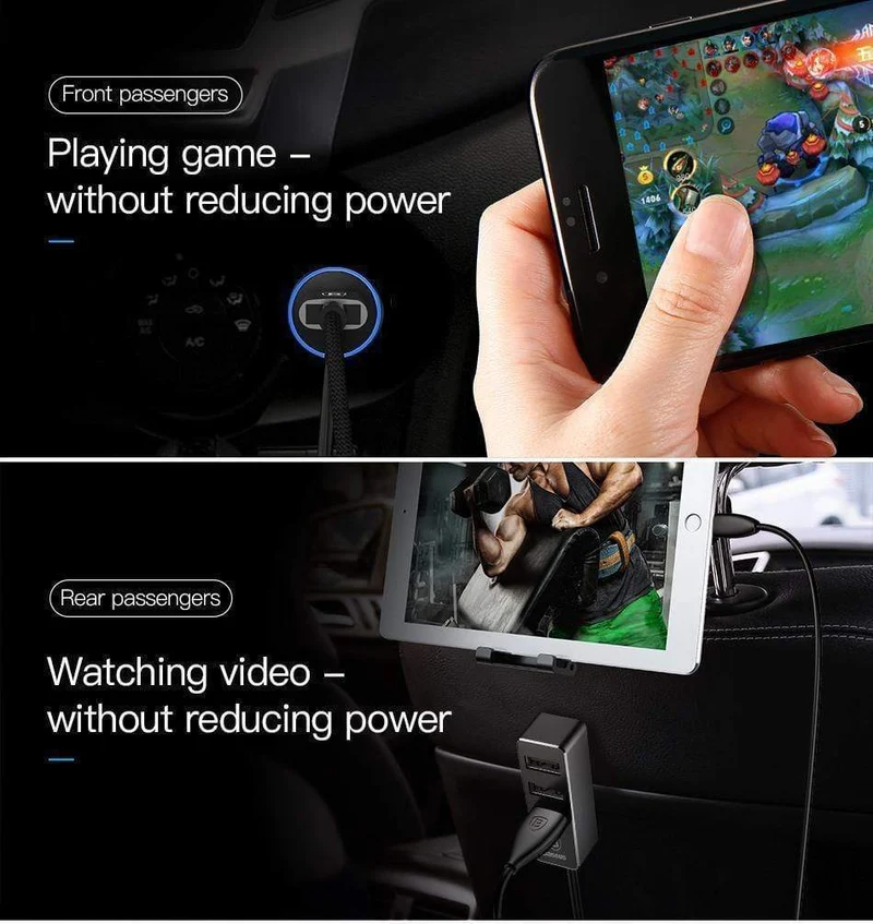 Baseus 4 USB-Schnellladegerät fürs Auto für iPhone, iPad, Samsung Tablet, Handy-Ladegerät, 5 V, 5.5 A, Auto-USB-Ladegerät, Auto-Ladegerät