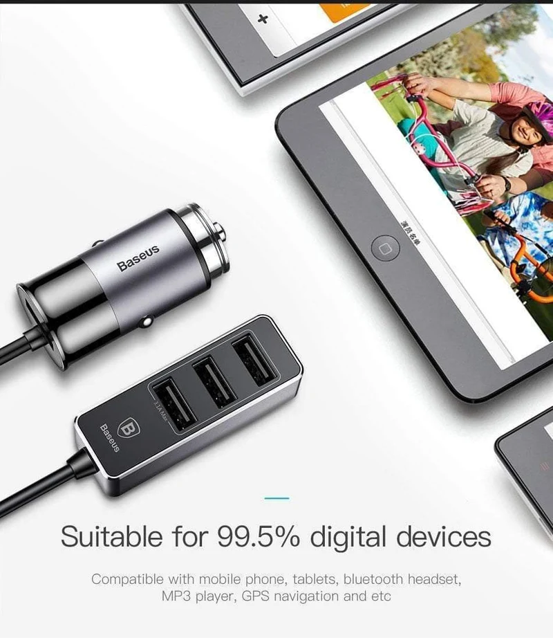 Baseus 4 USB-Schnellladegerät fürs Auto für iPhone, iPad, Samsung Tablet, Handy-Ladegerät, 5 V, 5.5 A, Auto-USB-Ladegerät, Auto-Ladegerät