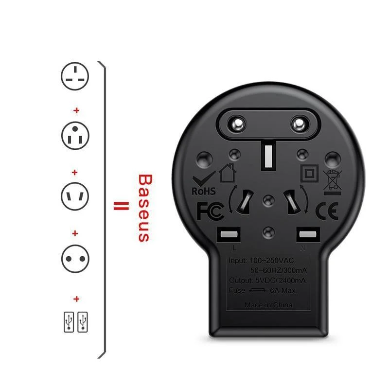 Baseus Universal-USB-Reiseladegerät für Samsung Galaxy S8 S9 Plus Whirl USB-AC-betriebener tragbarer Reise-Telefonladegerät-Adapter