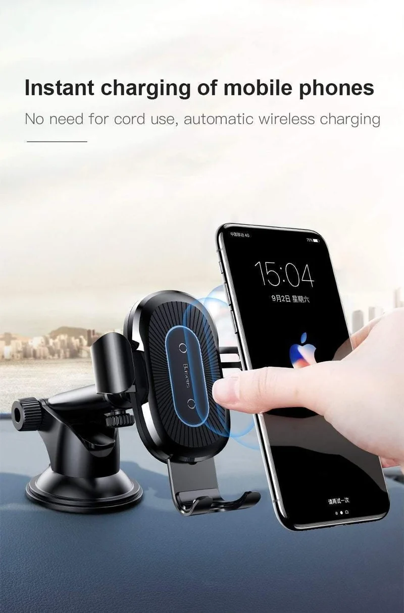 Baseus 2 in1 Qi Kabelloses Autoladegerät für iPhone X XS XR Samsung S9 Schnelles kabelloses Ladegerät Autohalterung Handyhalter