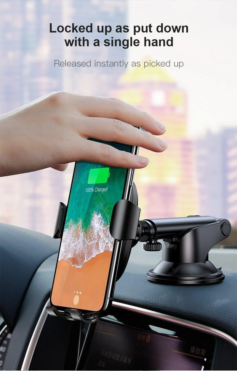 Baseus 2 in1 Qi Kabelloses Autoladegerät für iPhone X XS XR Samsung S9 Schnelles kabelloses Ladegerät Autohalterung Handyhalter