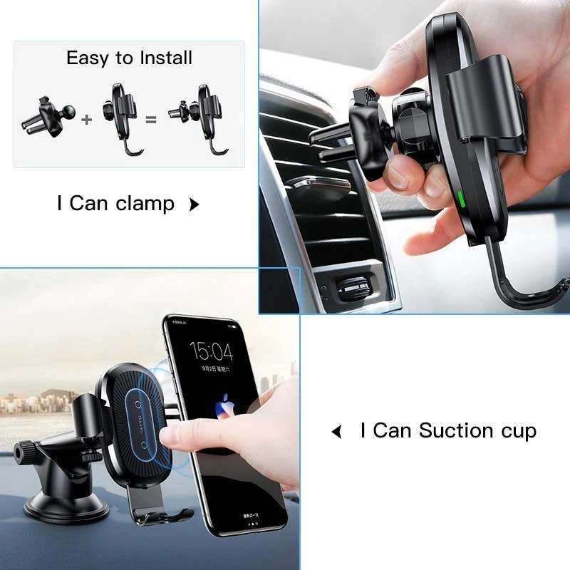 Baseus 2 in1 Qi Kabelloses Autoladegerät für iPhone X XS XR Samsung S9 Schnelles kabelloses Ladegerät Autohalterung Handyhalter
