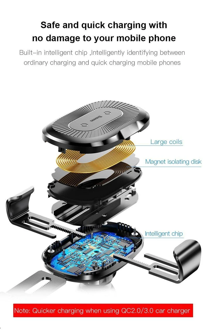 Baseus 2 in1 Qi Kabelloses Autoladegerät für iPhone X XS XR Samsung S9 Schnelles kabelloses Ladegerät Autohalterung Handyhalter