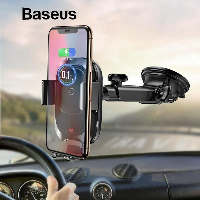 Baseus Qi Car Wireless Charger für iPhone Handy-Ladegerät Infrarot-Induktion Schnelle kabellose Aufladung Autotelefonhalter Ständer