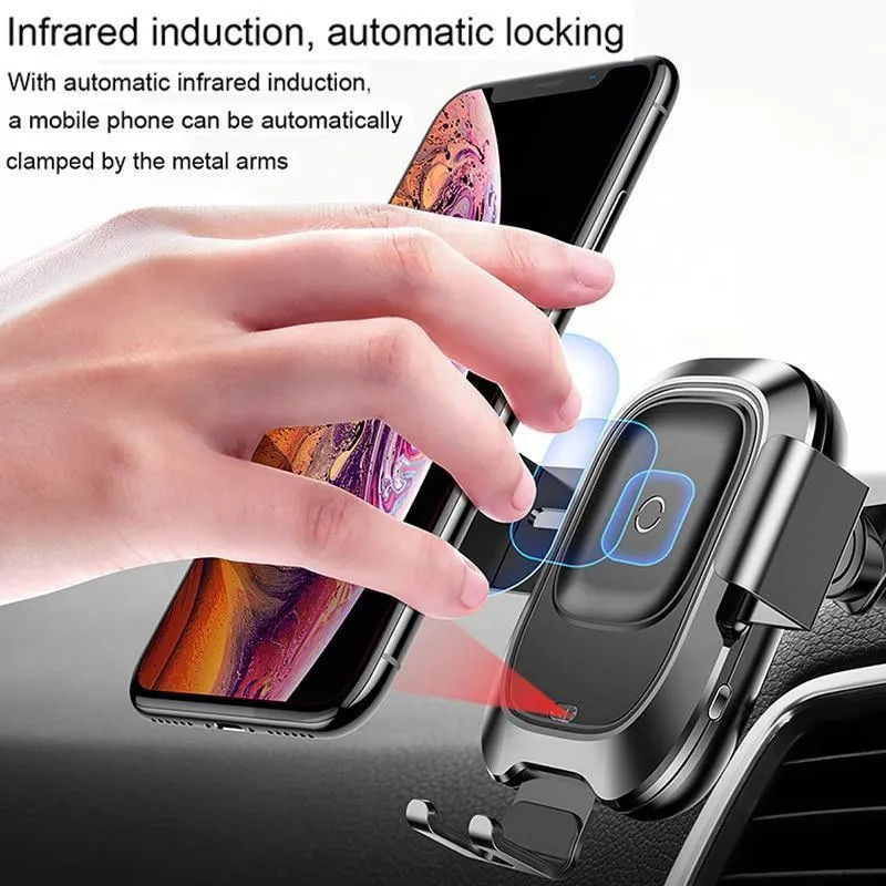 Baseus Qi Car Wireless Charger für iPhone Handy-Ladegerät Infrarot-Induktion Schnelle kabellose Aufladung Autotelefonhalter Ständer