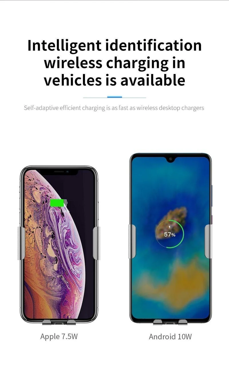 Baseus Qi Car Wireless Charger für iPhone Handy-Ladegerät Infrarot-Induktion Schnelle kabellose Aufladung Autotelefonhalter Ständer