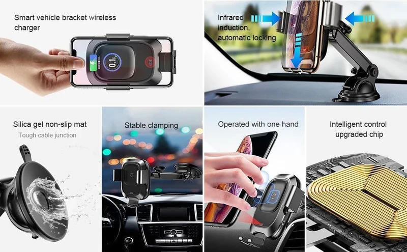 Baseus Qi Car Wireless Charger für iPhone Handy-Ladegerät Infrarot-Induktion Schnelle kabellose Aufladung Autotelefonhalter Ständer