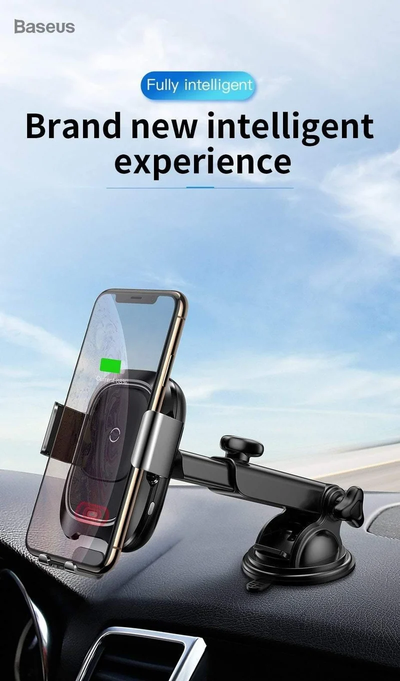 Baseus Qi Car Wireless Charger für iPhone Handy-Ladegerät Infrarot-Induktion Schnelle kabellose Aufladung Autotelefonhalter Ständer