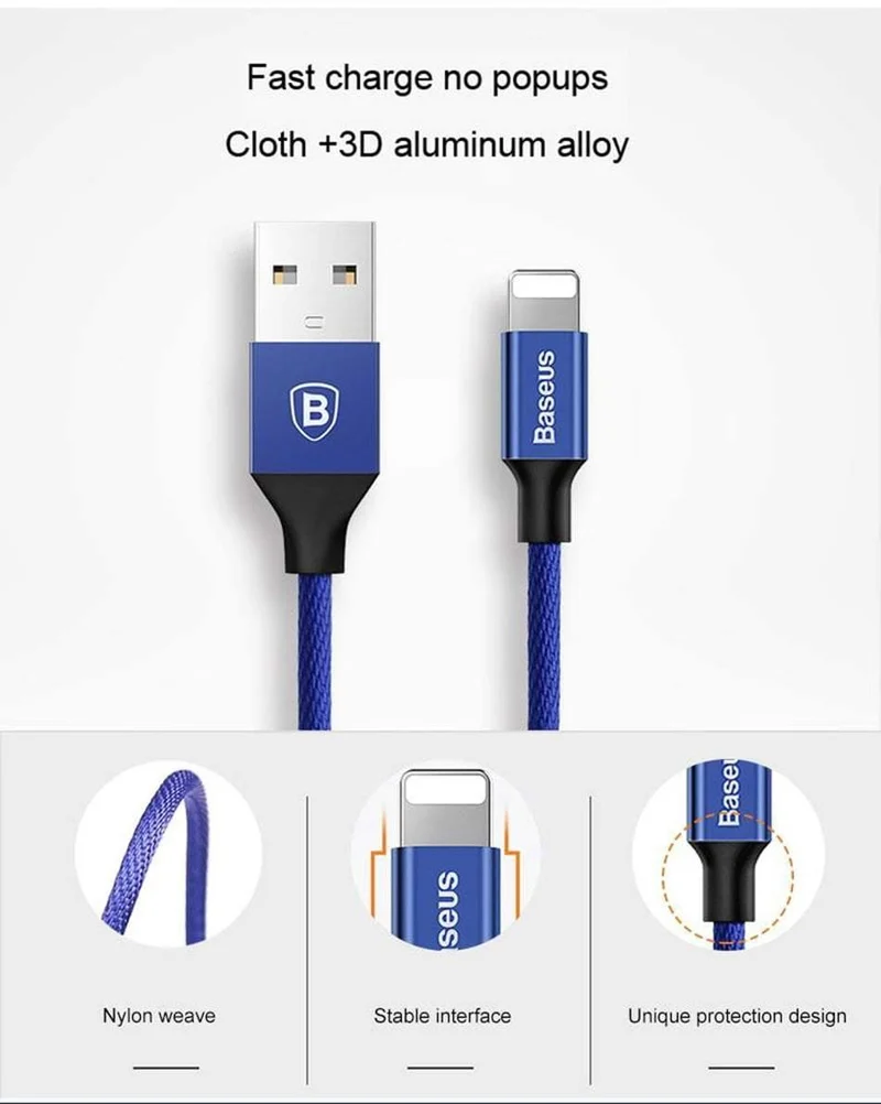 Baseus USB-Kabel für iPhone X 8 7 Plus Schnellladekabel Handy USB-Datenkabel für iPhone 5 6 6s iPad USB-Ladekabel