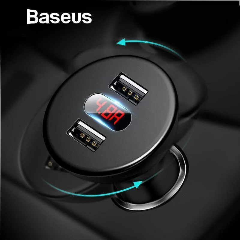 Baseus Autoladegerät Digitales LED-Display Handyladegerät Dual USB Autotelefonladegerät für iPhone Samsung Tablet Reiseadapter