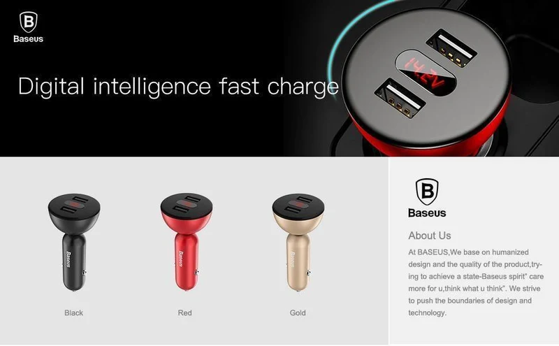 Baseus Autoladegerät Digitales LED-Display Handyladegerät Dual USB Autotelefonladegerät für iPhone Samsung Tablet Reiseadapter