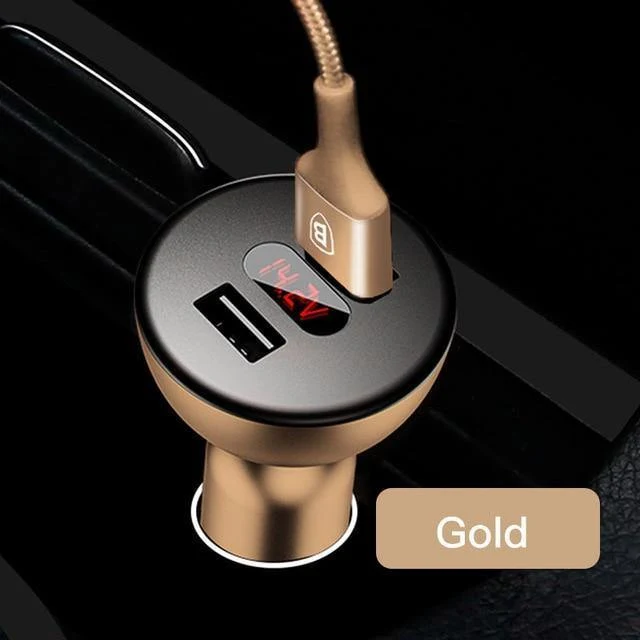 Baseus Autoladegerät Digitales LED-Display Handyladegerät Dual USB Autotelefonladegerät für iPhone Samsung Tablet Reiseadapter