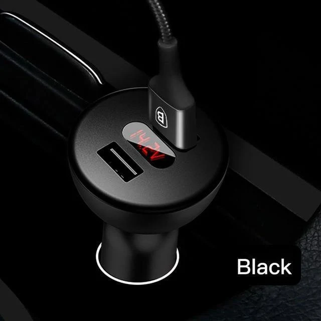 Baseus Autoladegerät Digitales LED-Display Handyladegerät Dual USB Autotelefonladegerät für iPhone Samsung Tablet Reiseadapter