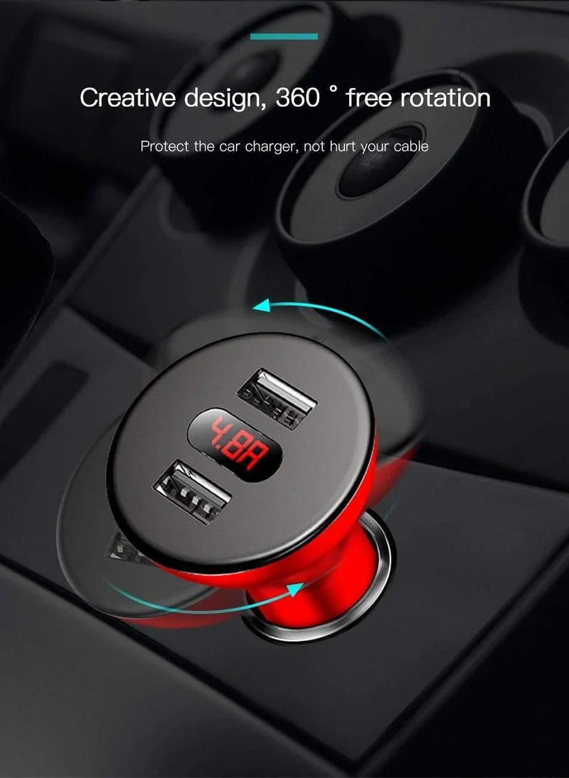 Baseus Autoladegerät Digitales LED-Display Handyladegerät Dual USB Autotelefonladegerät für iPhone Samsung Tablet Reiseadapter