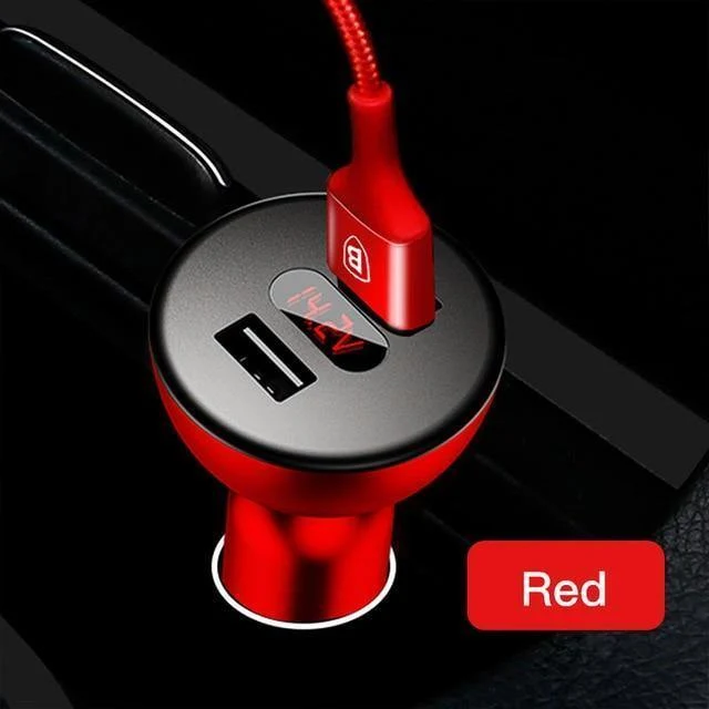 Baseus Autoladegerät Digitales LED-Display Handyladegerät Dual USB Autotelefonladegerät für iPhone Samsung Tablet Reiseadapter