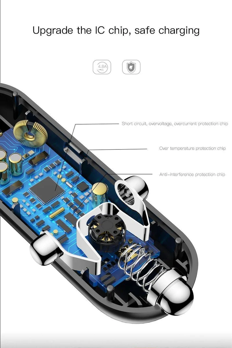 Baseus Autoladegerät Digitales LED-Display Handyladegerät Dual USB Autotelefonladegerät für iPhone Samsung Tablet Reiseadapter