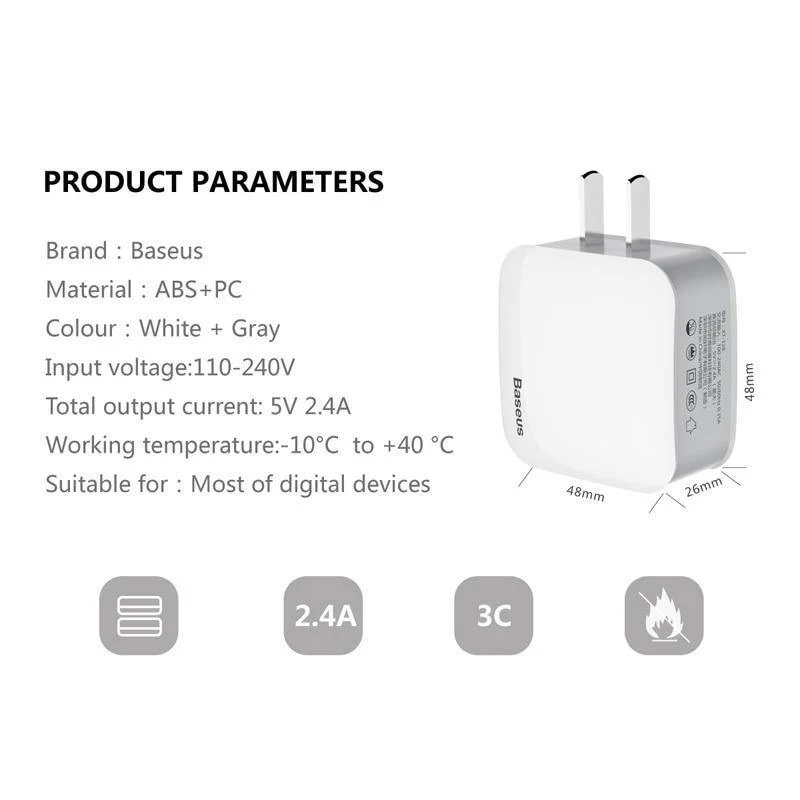 Baseus Dual USB-Ladegerät für iPhone Xs Max X Schnelllade-Wandladegerät für Samsung S9 Xiaomi Mix 3 Handy-Ladeadapter