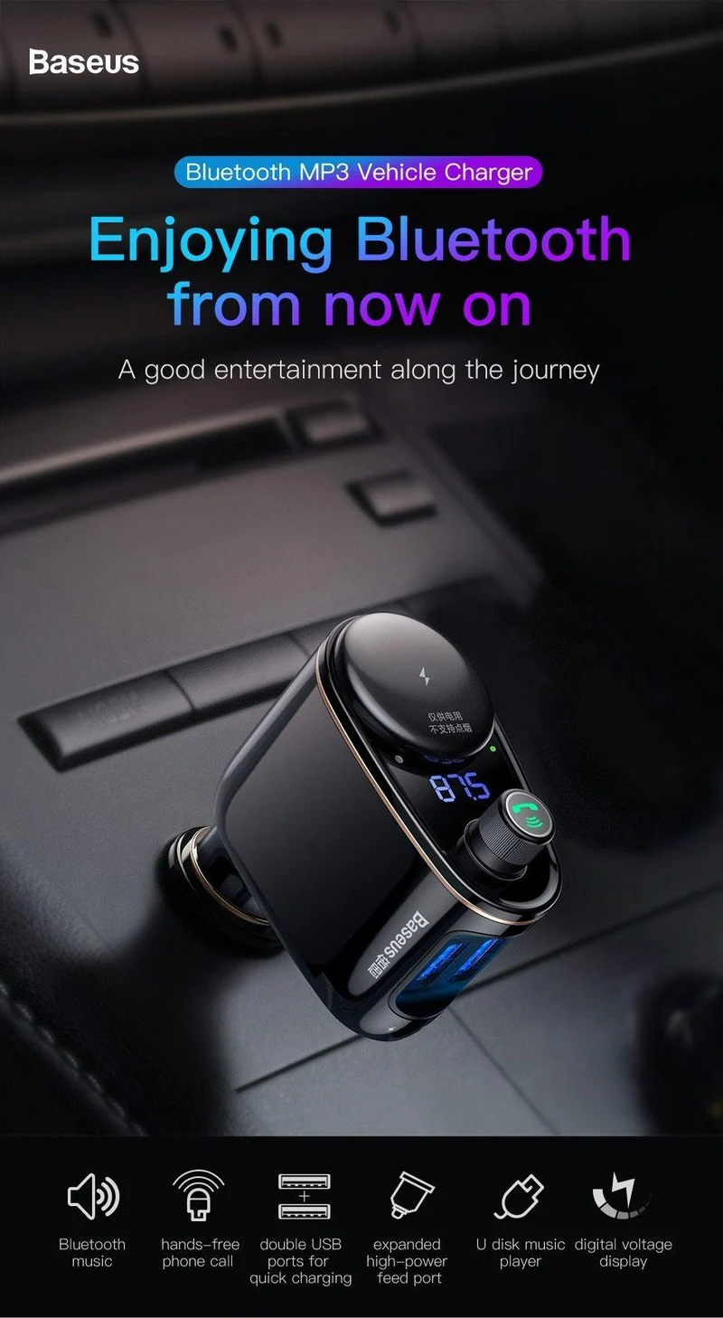 Baseus 3.4A Dual USB Autoladegerät für iPhone Bluetooth FM Transmitter Car Kit MP3 Player FM Modulator Schnelles Handyladegerät