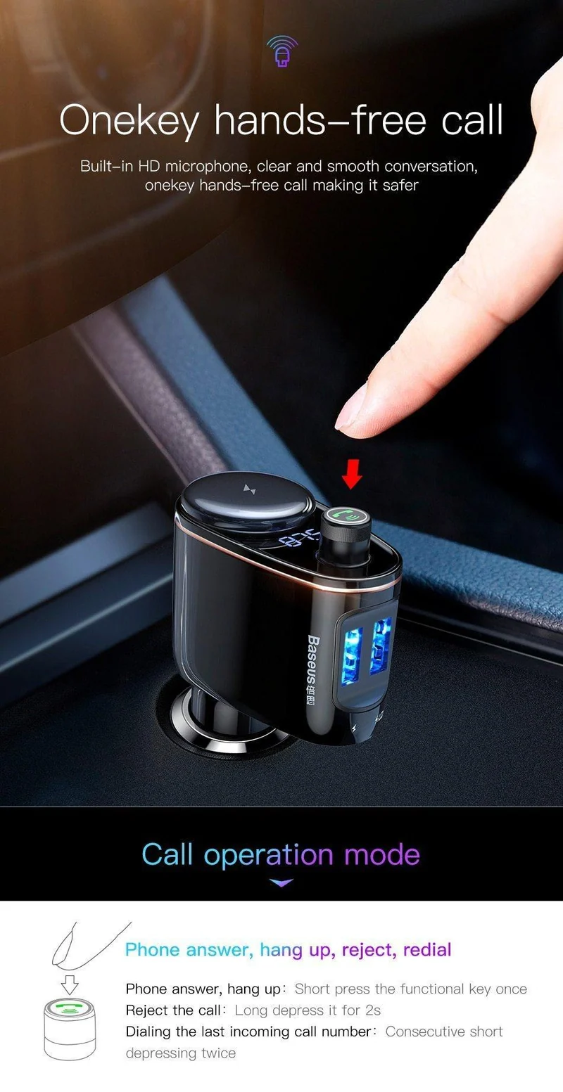 Baseus 3.4A Dual USB Autoladegerät für iPhone Bluetooth FM Transmitter Car Kit MP3 Player FM Modulator Schnelles Handyladegerät