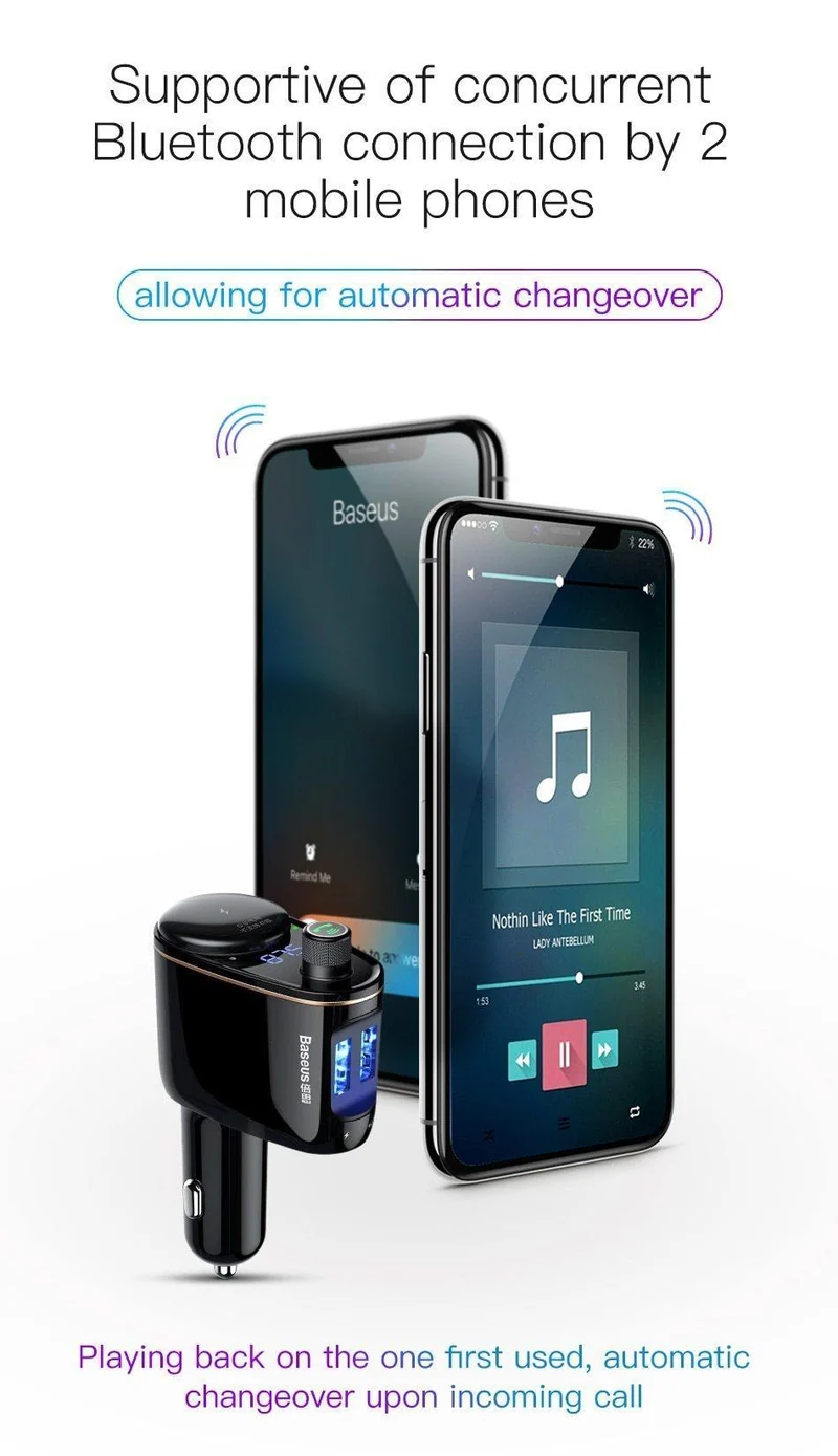 Baseus 3.4A Dual USB Autoladegerät für iPhone Bluetooth FM Transmitter Car Kit MP3 Player FM Modulator Schnelles Handyladegerät