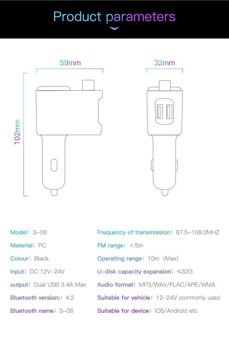 Baseus 3.4A Dual USB Autoladegerät für iPhone Bluetooth FM Transmitter Car Kit MP3 Player FM Modulator Schnelles Handyladegerät