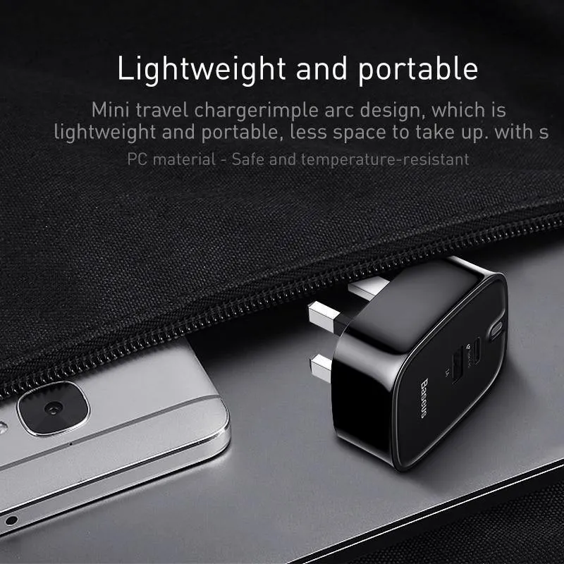 Baseus USB PD-Ladegerät für iPhone 30W Schnellladung UK-Stecker Typ-c-Adapter für Mobiltelefon Reisewand 3A Typ C PD USB-Ladegerät