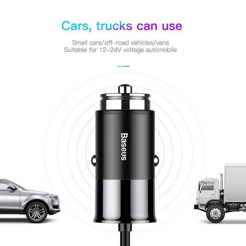 Baseus 4.8A USB-Autoladegerät für iPhone Samsung Xiaomi mi Schnelles Autoladegerät für Mobiltelefone mit Feder 2-in-1-USB-Kabel
