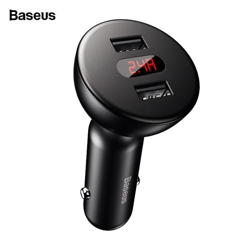 Baseus LED-Anzeige 4.8A Dual USB Autoladegerät Adapter für iPhone Samung Xiaomi Schnelles Autoladen 360 Rotation Autotelefonladegerät