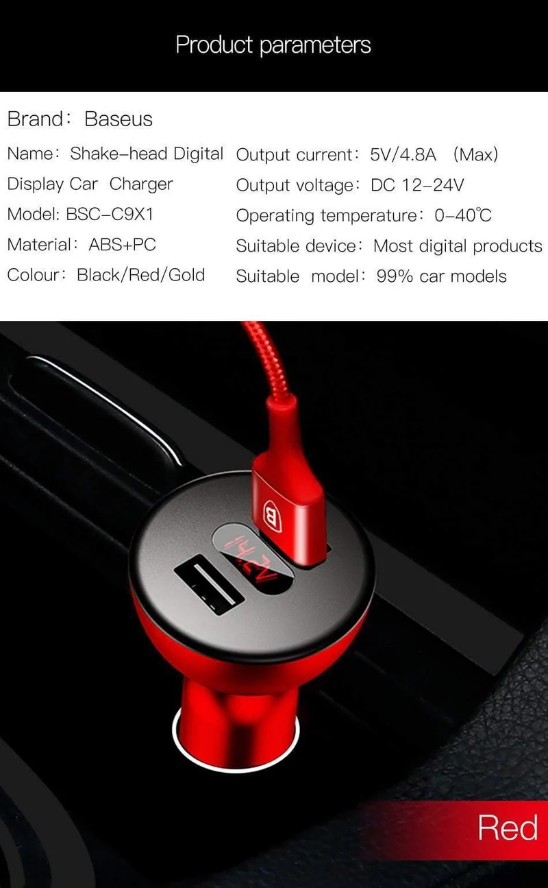 Baseus LED-Anzeige 4.8A Dual USB Autoladegerät Adapter für iPhone Samung Xiaomi Schnelles Autoladen 360 Rotation Autotelefonladegerät