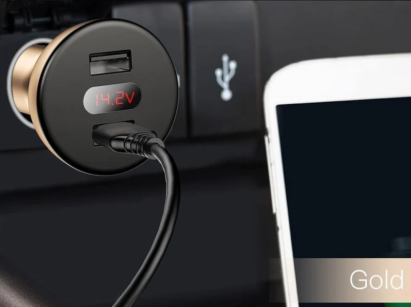 Baseus LED-Anzeige 4.8A Dual USB Autoladegerät Adapter für iPhone Samung Xiaomi Schnelles Autoladen 360 Rotation Autotelefonladegerät