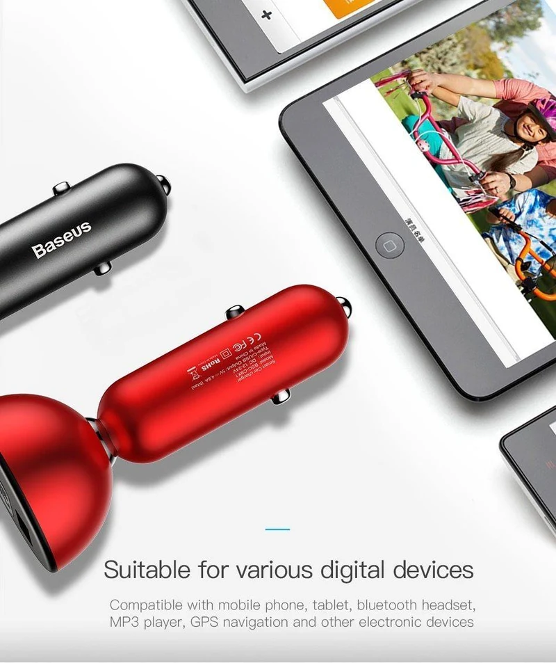 Baseus LED-Anzeige 4.8A Dual USB Autoladegerät Adapter für iPhone Samung Xiaomi Schnelles Autoladen 360 Rotation Autotelefonladegerät