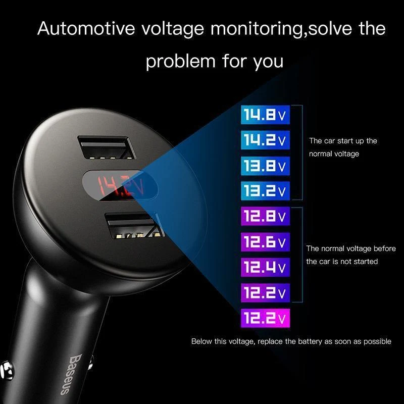 Baseus LED-Anzeige 4.8A Dual USB Autoladegerät Adapter für iPhone Samung Xiaomi Schnelles Autoladen 360 Rotation Autotelefonladegerät