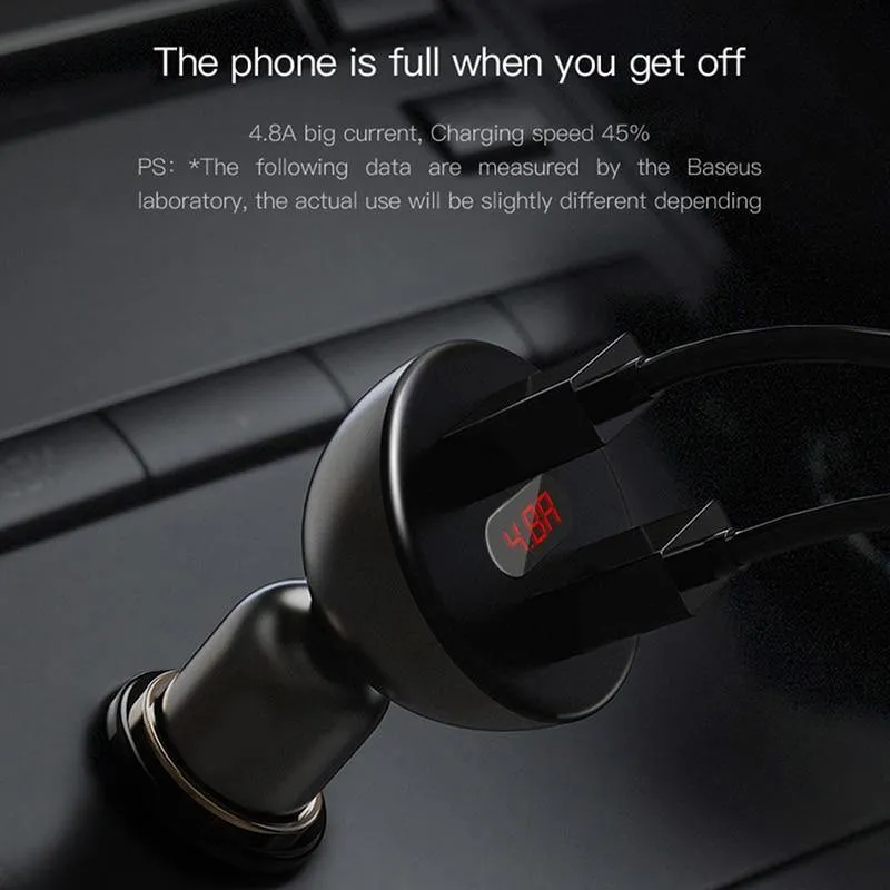 Baseus LED-Anzeige 4.8A Dual USB Autoladegerät Adapter für iPhone Samung Xiaomi Schnelles Autoladen 360 Rotation Autotelefonladegerät