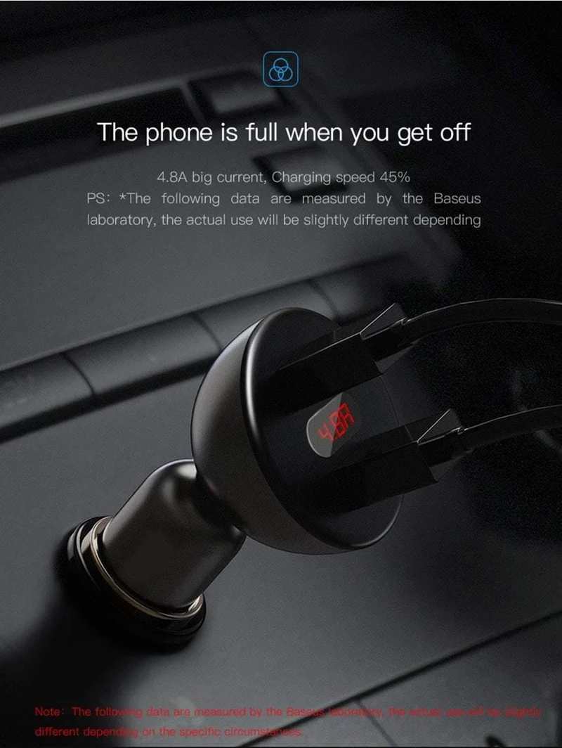 Baseus LED-Anzeige 4.8A Dual USB Autoladegerät Adapter für iPhone Samung Xiaomi Schnelles Autoladen 360 Rotation Autotelefonladegerät