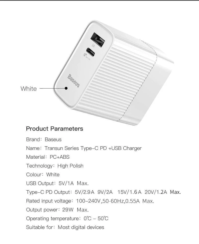 Baseus 29W Typ C PD 3.0 USB-Ladegerät für iPhone Xs Max Xr Xs X 8 USB C PD Schnelllade-Handy-Ladegerät für iPad Pro Huawei