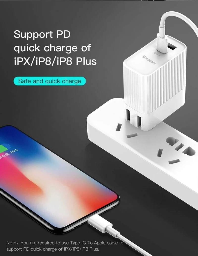 Baseus 29W Typ C PD 3.0 USB-Ladegerät für iPhone Xs Max Xr Xs X 8 USB C PD Schnelllade-Handy-Ladegerät für iPad Pro Huawei