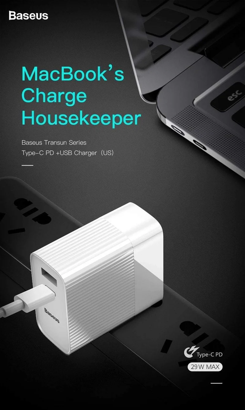 Baseus 29W Typ C PD 3.0 USB-Ladegerät für iPhone Xs Max Xr Xs X 8 USB C PD Schnelllade-Handy-Ladegerät für iPad Pro Huawei