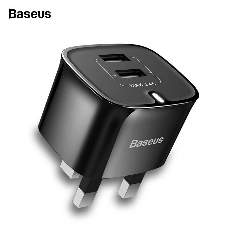 Baseus Dual Ports USB-Ladegerät UK-Stecker USB-Reise-Wandladegerät-Adapter 5V 2.4A Handy-Ladegerät für iPhone Xs Samsung Xiaomi