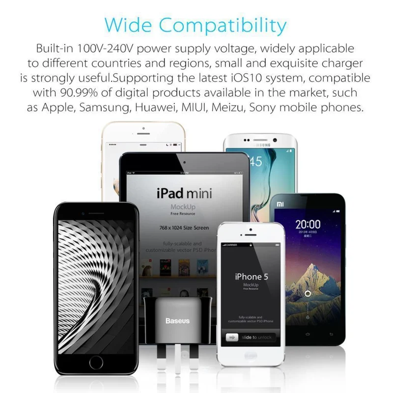 Baseus Dual Ports USB-Ladegerät UK-Stecker USB-Reise-Wandladegerät-Adapter 5V 2.4A Handy-Ladegerät für iPhone Xs Samsung Xiaomi