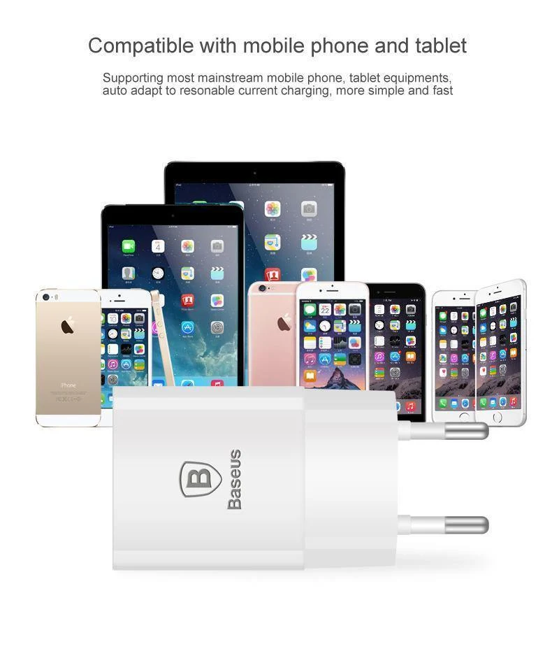 Baseus Universal USB Ladegerät EU Stecker Reise Wand Ladegerät Adapter Smart Handy Ladegerät Für iPhone Samsung Xiaomi Tablet