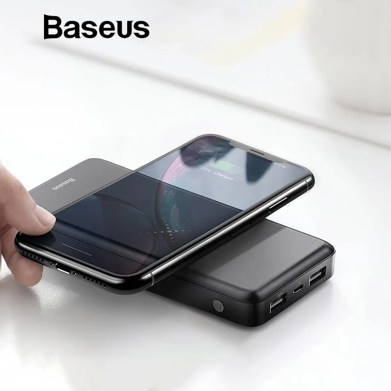 Baseus 10000mAh Wireless Ladegerät Power Bank für iPhone Samsung Huawei Xiaomi Powerbank Dual USB Externes Akkupack aufladen
