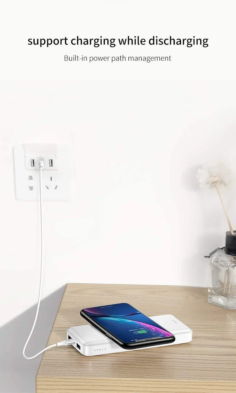 Baseus 10000mAh Wireless Ladegerät Power Bank für iPhone Samsung Huawei Xiaomi Powerbank Dual USB Externes Akkupack aufladen