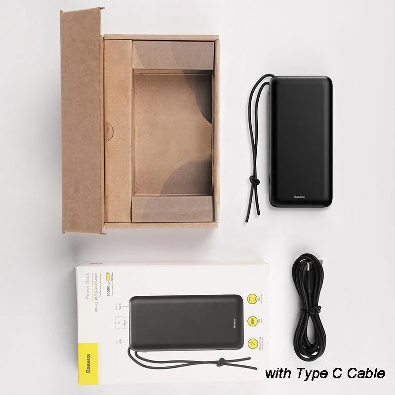 Baseus 20000mAh Power Bank für iPhone Samsung Huawei Xiaomi Externer Akku 3A Typ C PD Fast Charing USB-Ladegerät Powerbank