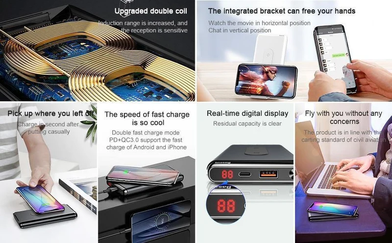 Baseus 10000mah Schnellladung 3.0 Power Bank Qi Drahtloses Ladegerät Poverbank Für iPhone Xiaomi mi USB C PD Schnellladung Powerbank