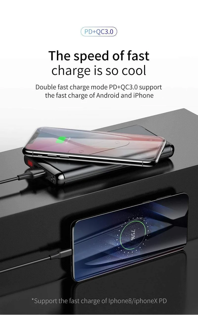 Baseus 10000mah Schnellladung 3.0 Power Bank Qi Drahtloses Ladegerät Poverbank Für iPhone Xiaomi mi USB C PD Schnellladung Powerbank