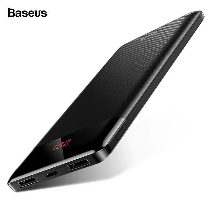 Baseus 10000mAh Powerbank Dual USB LCD Powerbank Slim Poverbank Tragbares externes Ladegerät für Xiaomi-Handys