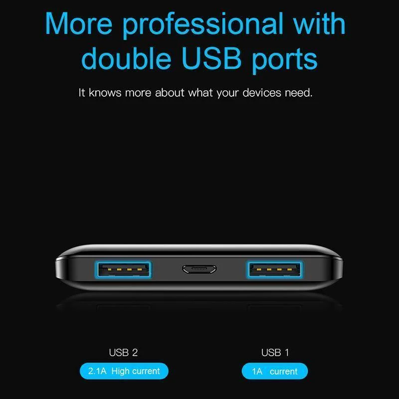 Baseus 10000mAh Powerbank Dual USB LCD Powerbank Slim Poverbank Tragbares externes Ladegerät für Xiaomi-Handys
