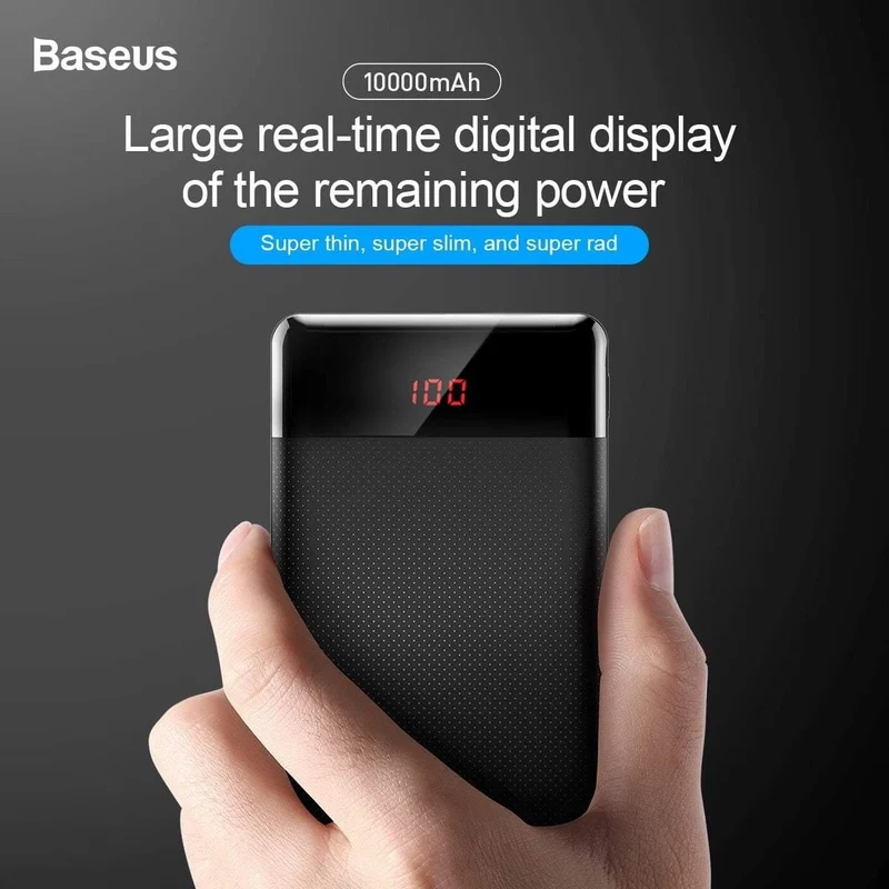 Baseus 10000mAh Powerbank Dual USB LCD Powerbank Slim Poverbank Tragbares externes Ladegerät für Xiaomi-Handys