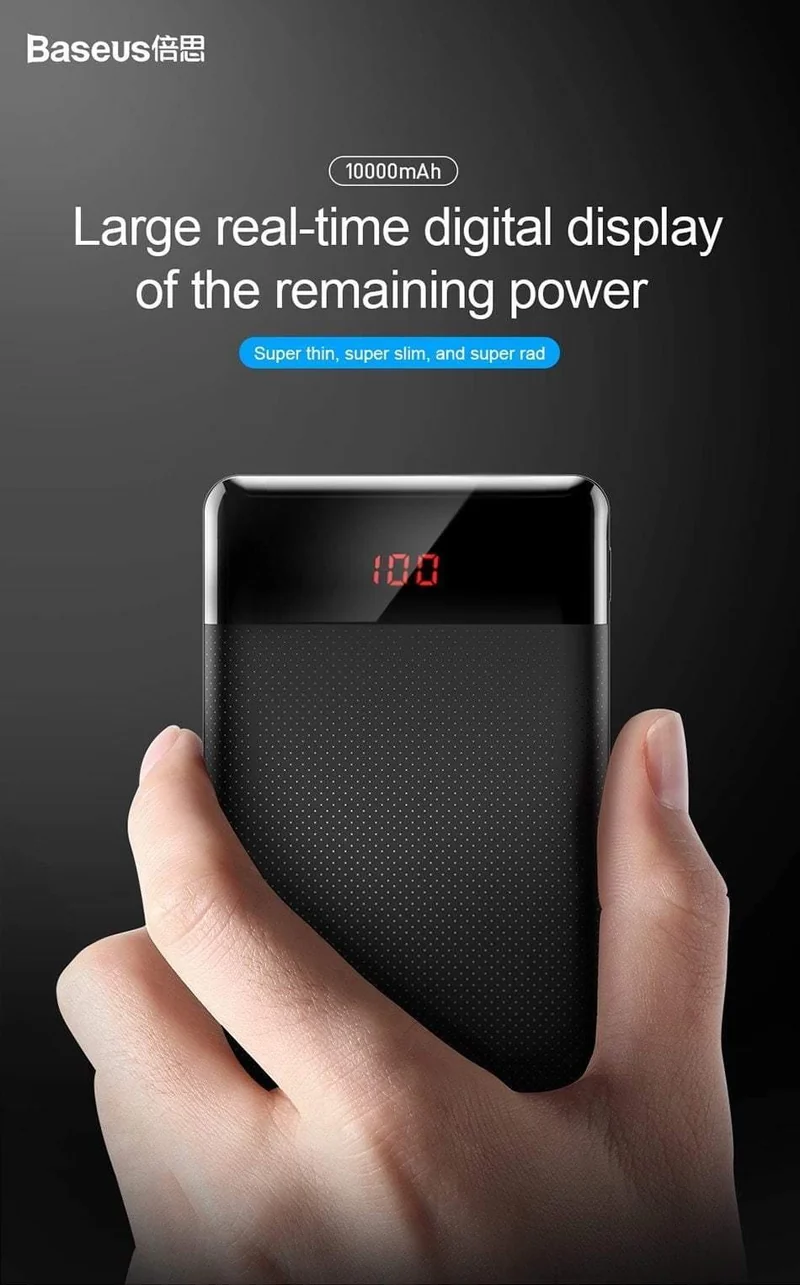 Baseus 10000mAh Powerbank Dual USB LCD Powerbank Slim Poverbank Tragbares externes Ladegerät für Xiaomi-Handys